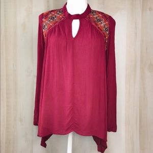 KNOX ROSE Embroidered Peasant Top Small